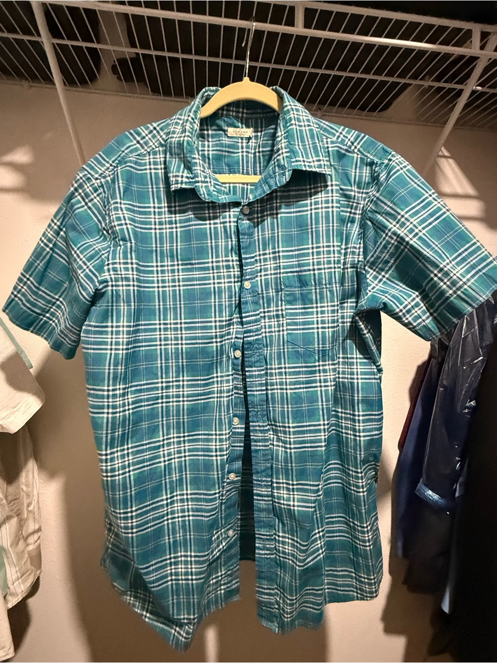 Sonoma Teal Plaid Short-Sleeve Button-Down Shirt